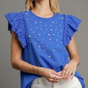 Umgee Sapphire Blue Pearl Detail Top